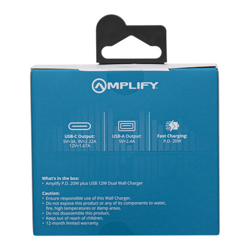 Amplify P.D. 20w Plus USB 12w Dual Wall Charger - White - Image 8