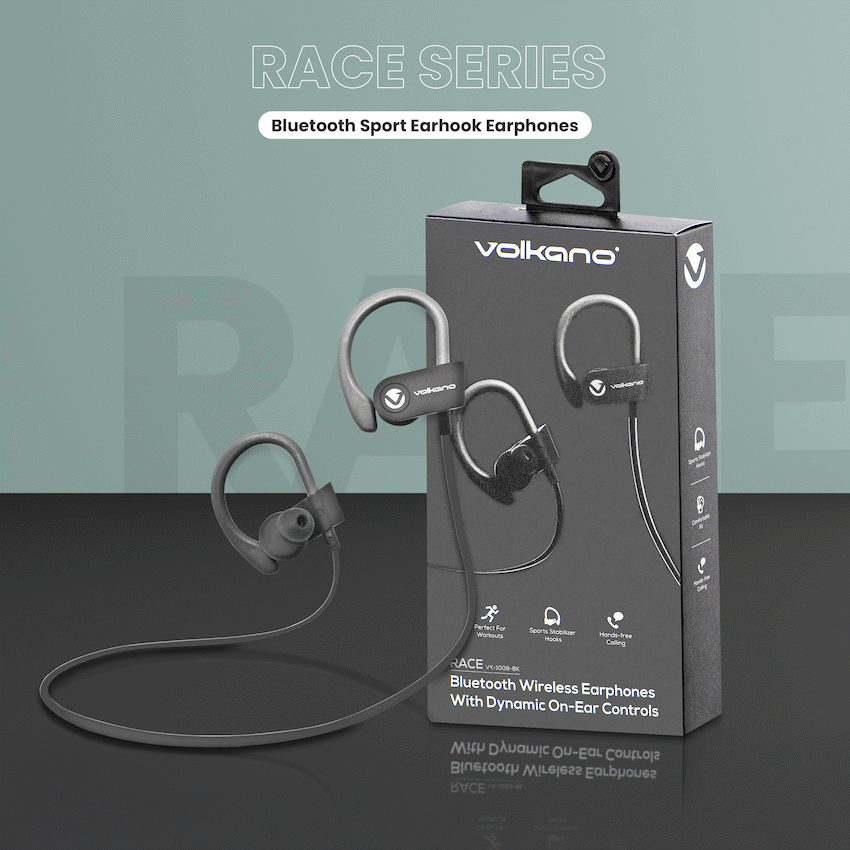 Volkano Race Series Bluetooth Sport Earhook Earphones - Black - Image 8
