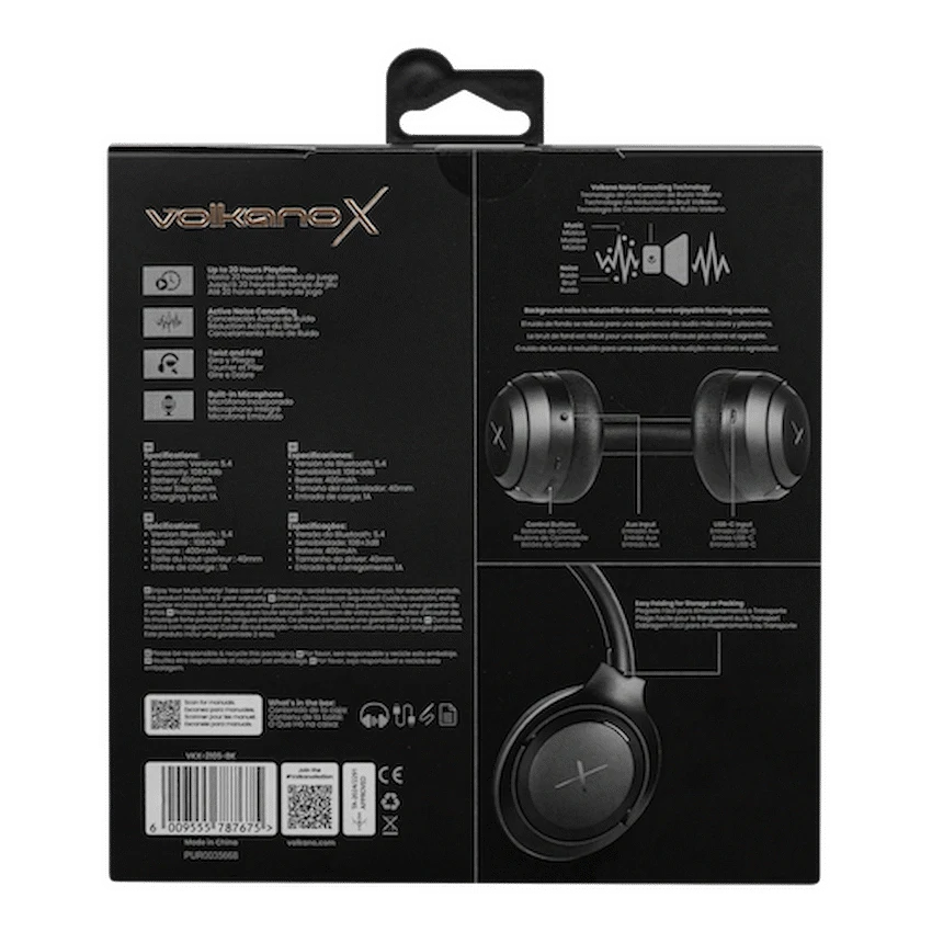 VolkanoX VXH100 Bluetooth Headphones with ANC - Black - Image 9