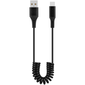 Volkano Helix Series Coiled 1m Charging Cable USB-A To USB-C 60W - Black