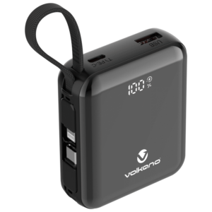 Volkano Solace Series 10 000 mAh Power Bank with Built-in USB-C & Lightning Cable - Black