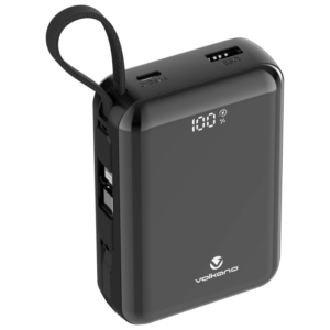 Volkano Solace Series 20 000 mAh Power Bank with Built-in USB-C & Lightning Cable - Black