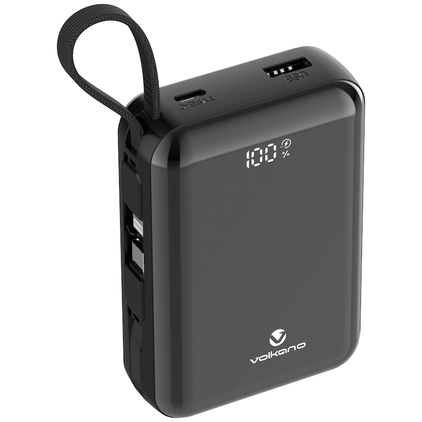 Volkano Solace Series 20 000 mAh Power Bank with Built-in USB-C & Lightning Cable - Black - Image 2