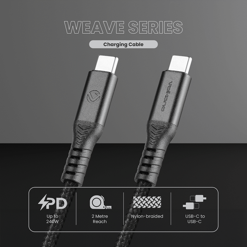 Volkano Weave Series USB C to USB C 240W 20Gbps 2m-black - Image 3