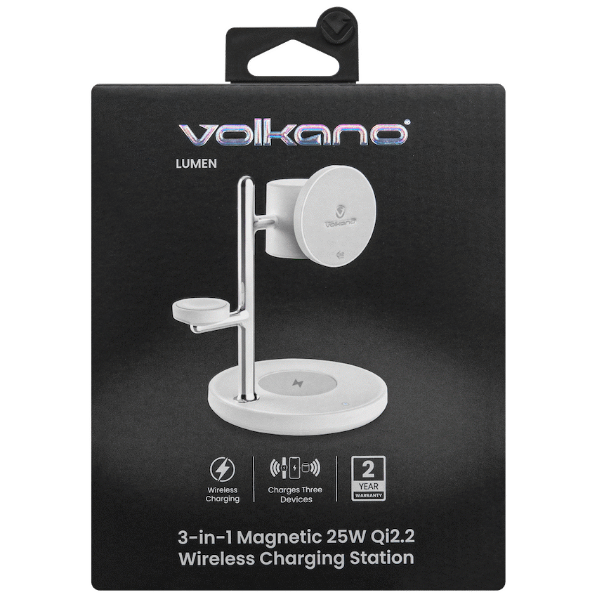 Volkano Lumen Series 3-in-1 Magnetic 25W Qi2.2 Wireless Charging Station - White - Image 4
