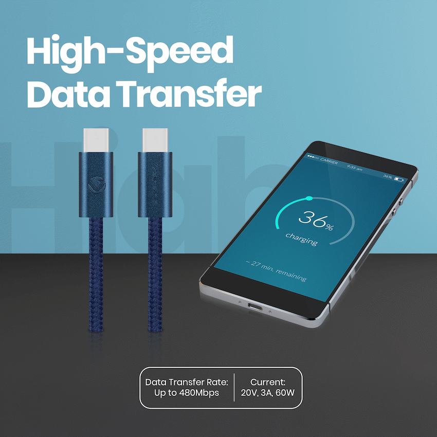 Volkano Weave Series 60w USB C to USB C 1.2m-Blue - Image 5