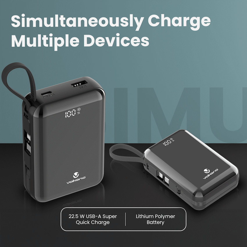 Volkano Solace Series 20 000 mAh Power Bank with Built-in USB-C & Lightning Cable - Black - Image 4