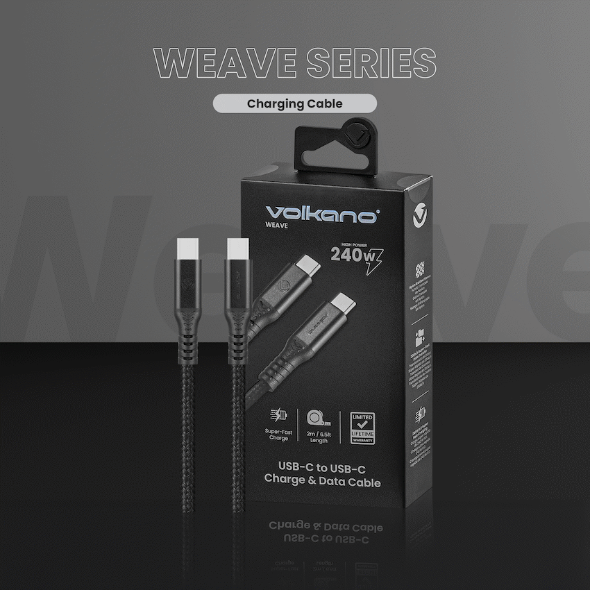 Volkano Weave Series USB C to USB C 240W 20Gbps 2m-black - Image 5