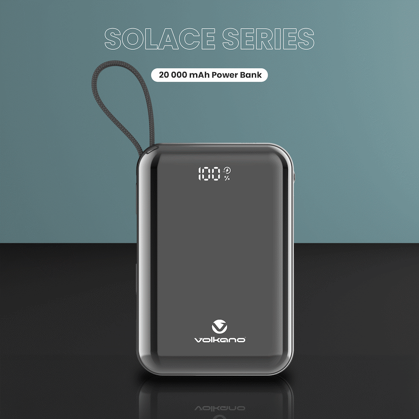 Volkano Solace Series 20 000 mAh Power Bank with Built-in USB-C & Lightning Cable - Black - Image 5