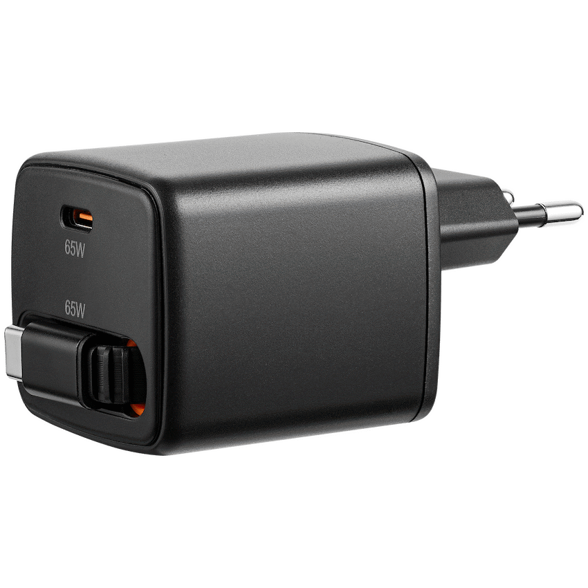 Volkano Sleek Series Fast Wall Charger 65W USB-C with Built-in Retractable 75cm Cable - Black - Image 8
