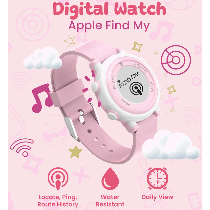 Volkano Kids Digital Watch with Apple Find My - 3ATM Waterproof (Anti-Lost) - Pink - Image 4
