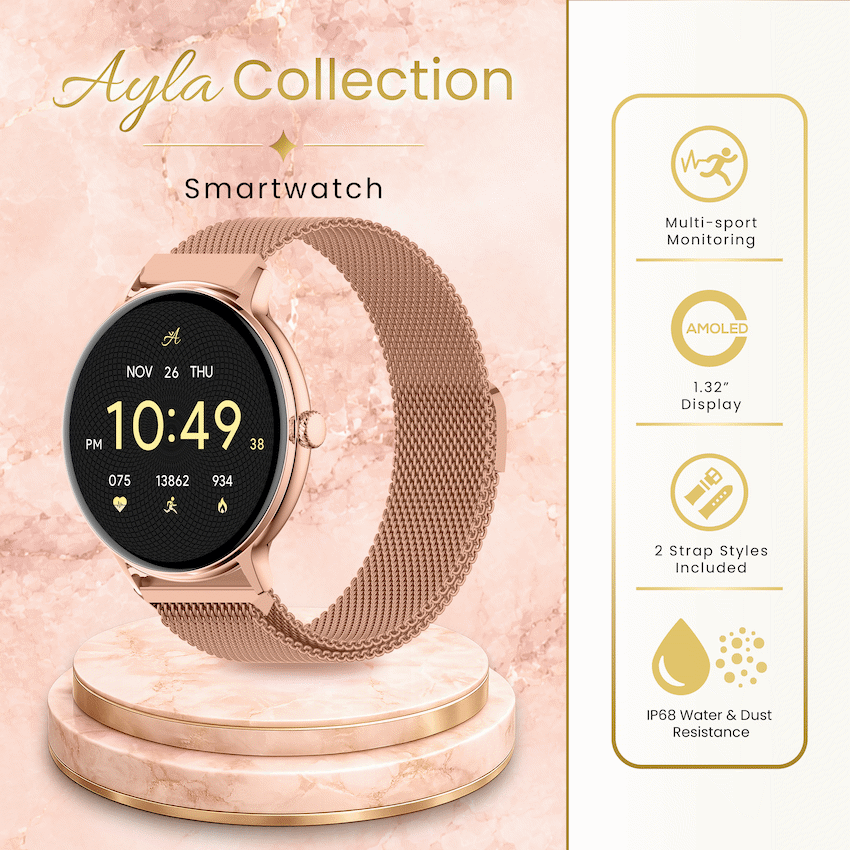 Volkano Ayla Collection Smartwatch with Extra Silicone Strap - Gold - Image 2