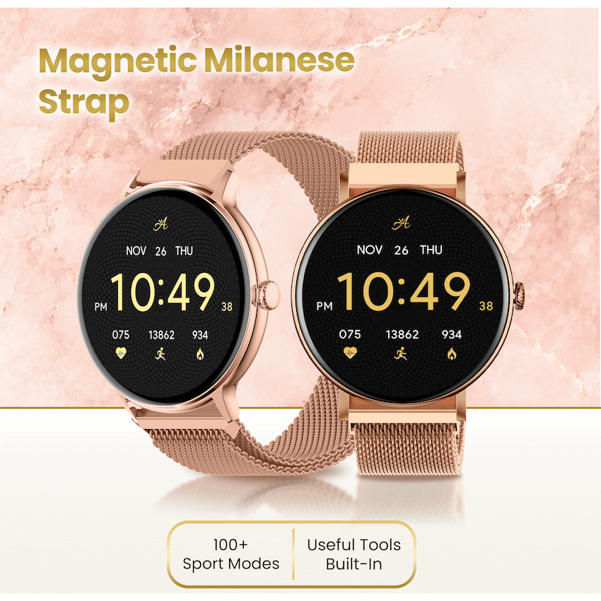 Volkano Ayla Collection Smartwatch with Extra Silicone Strap - Gold - Image 4