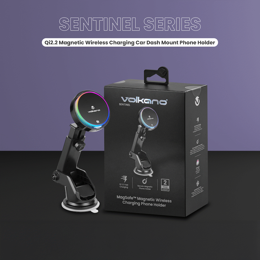 Volkano Sentinel Series Qi2.2 Magnetic Wireless Charging Car Dash Mount Phone Holder - Black - Image 5