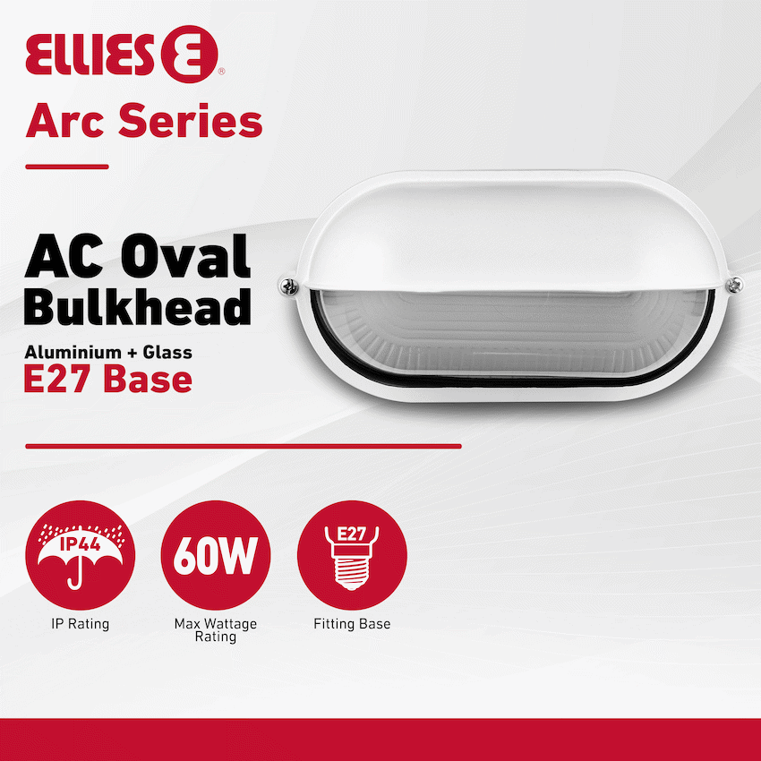 Ellies Arc Series - AC Oval Bulkhead - Aluminium + Glass - E27 Base -WT - Image 3