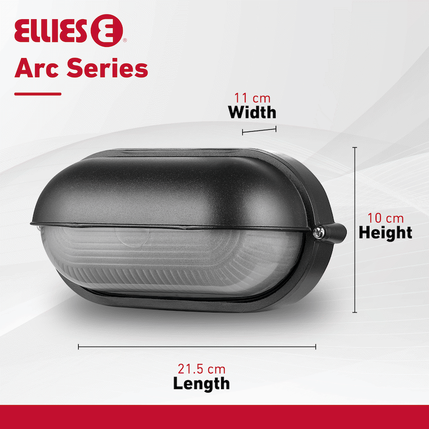 Ellies Arc Series - AC Oval LED Bulkhead - Aluminium + Glass - E27 Base -BK - Image 3