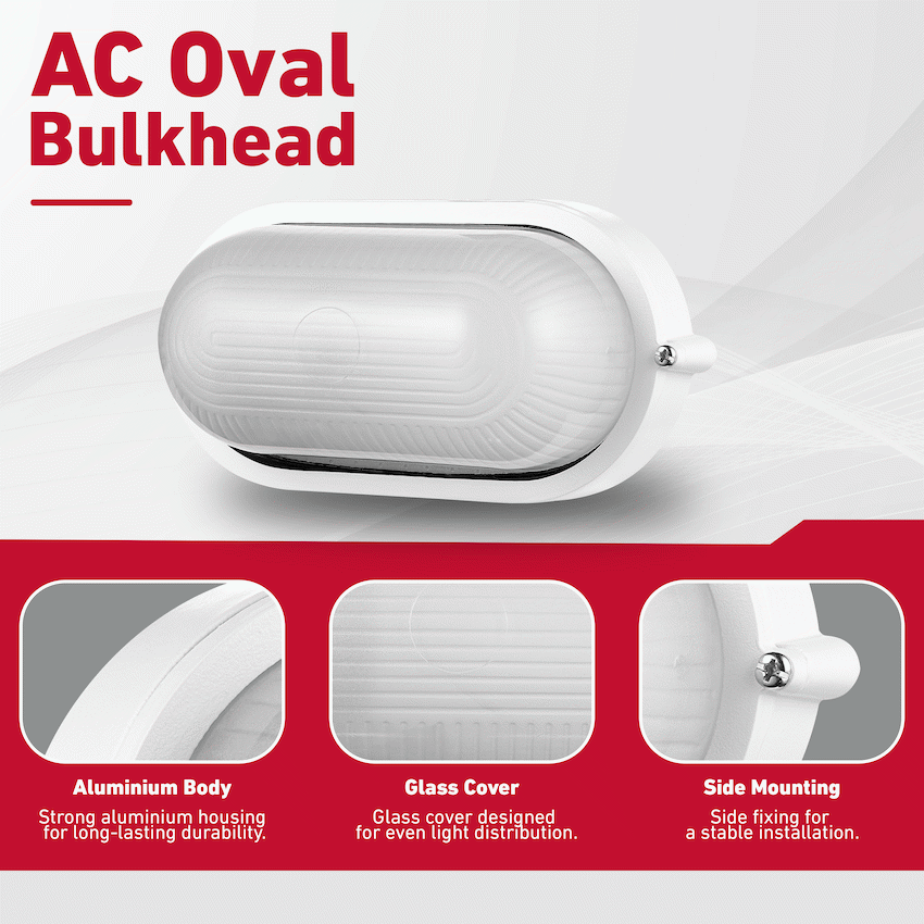 Ellies Illume Series - AC Oval Bulkhead - Aluminium + Glass - E27 Base - WT - Image 4