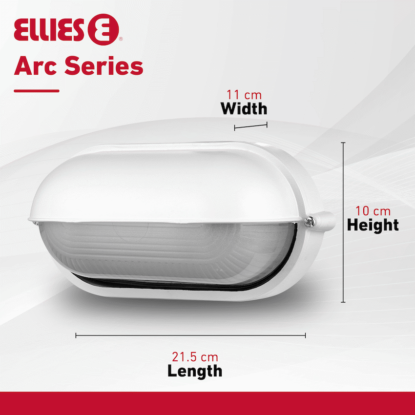 Ellies Arc Series - AC Oval Bulkhead - Aluminium + Glass - E27 Base -WT - Image 7