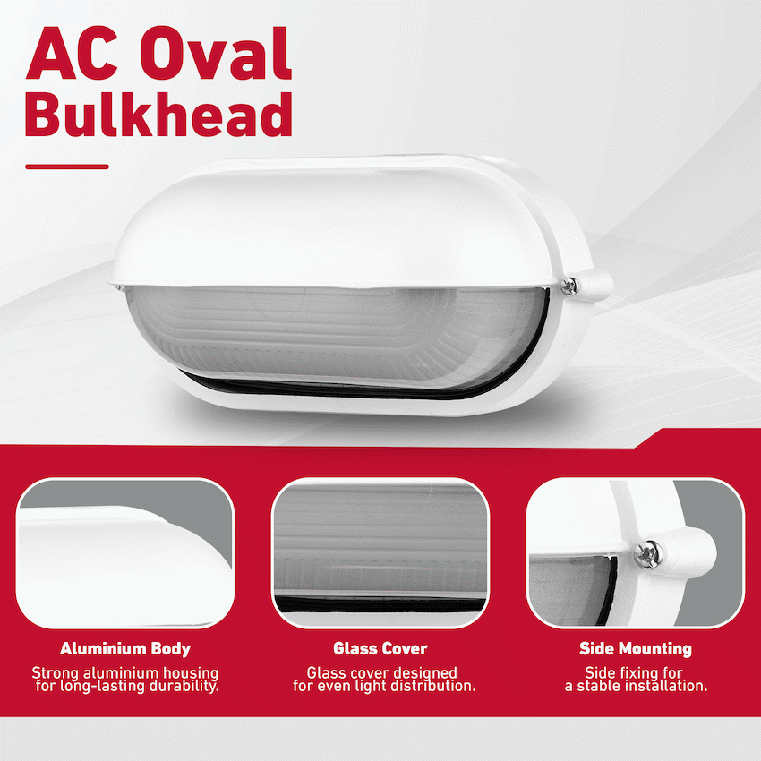 Ellies Arc Series - AC Oval Bulkhead - Aluminium + Glass - E27 Base -WT - Image 8