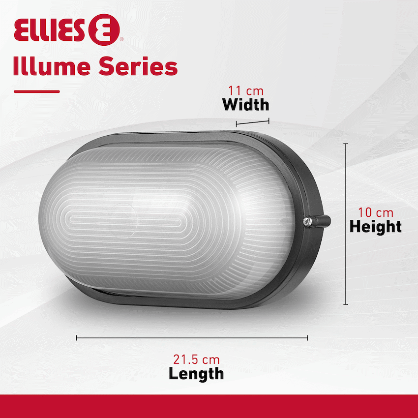Ellies Illume Series - AC Oval Bulkhead - Aluminium + Glass - E27 Base - BK - Image 8