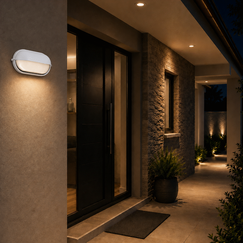 Ellies Arc Series - AC Oval Bulkhead - Aluminium + Glass - E27 Base -WT - Image 4