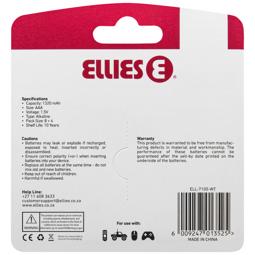 Ellies Ultra Series - Alkaline Batteries AAA 8+4 Value Pack - WT - Image 3